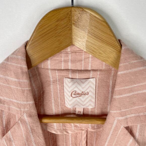 NWT Candie’s Pink Stripe Linen One Button Blazer - Picture 6 of 9